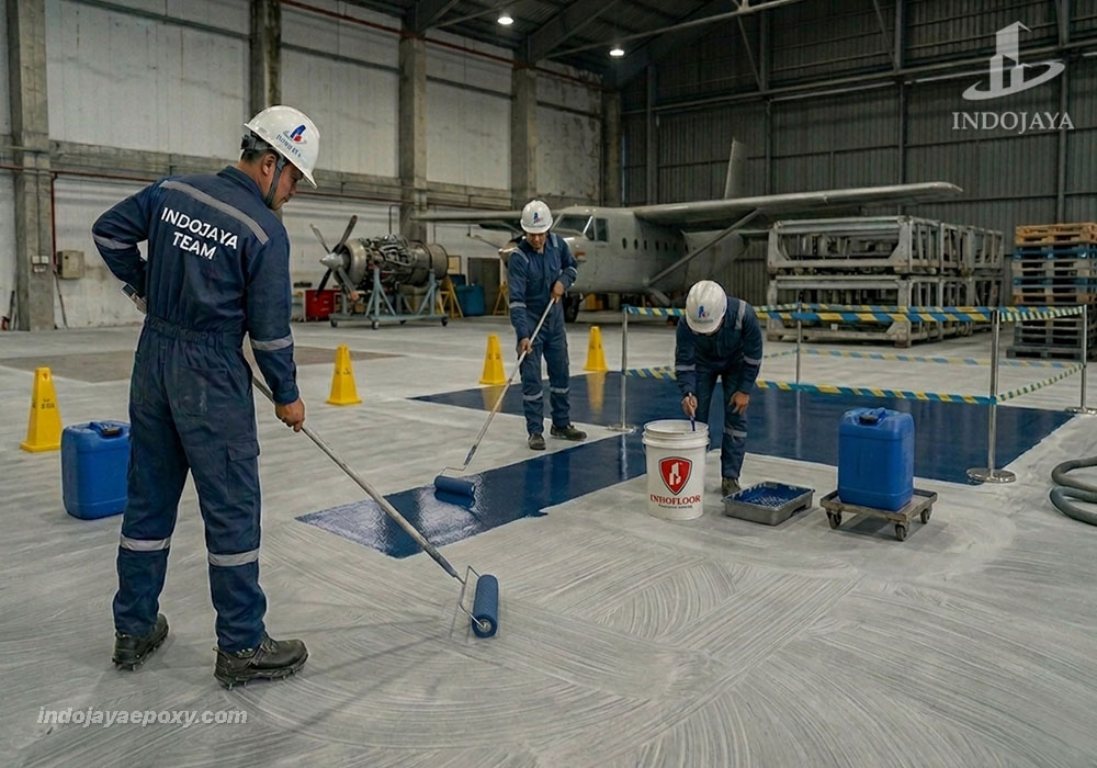 Proses Pengecatan Epoxy Lantai Hanggar Pesawat by Indojaya